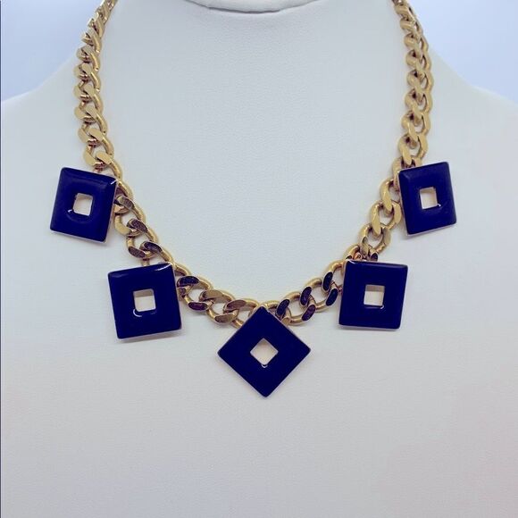 Vintage Art Deco Enamel Geometric Curb Chain Necklace 80s - Picture 7 of 11